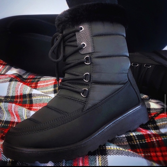 Black Winter Snow/Rain Lace Up Boots - Picture 4 of 7